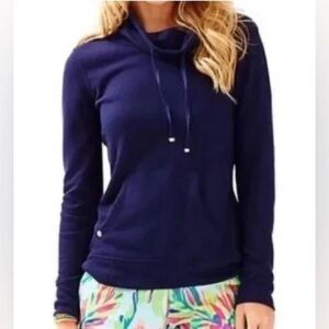 Lilly Pulitzer - Hillary Navy Pullover Cowlneck Drawstring Pullover Sweater XS